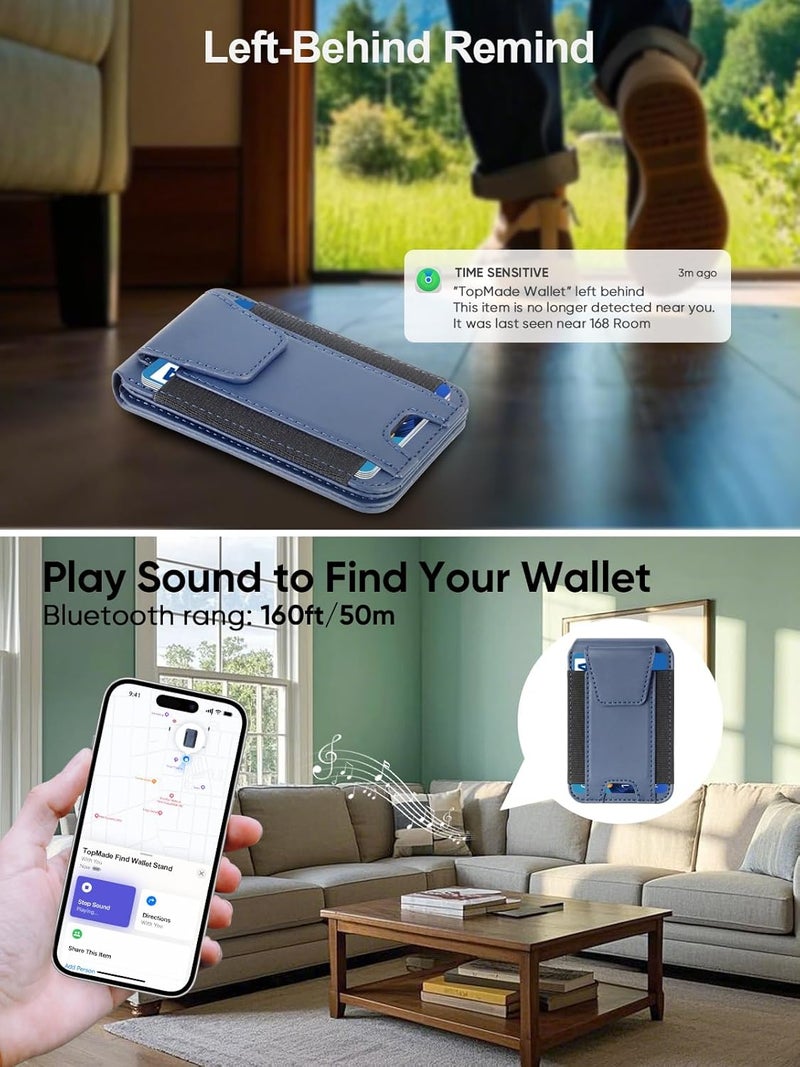 TopMade for Magsafe Wallet, Works with Apple Find My, Strongest Magnetic Wallet for iPhone 17/16/15/14/13/12 Series, Mganetic card holder with Adjustable Stand, 9 Cards Holder, Dark Blue - Image 3